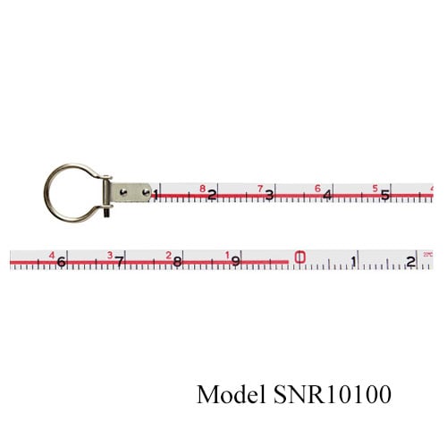 100 FT, UNITS: 1/10, 1/100, 2X NYLON COATED STEEL TAPE W/DEAD FOOT AND RING STAINLESS STEEL HOUSING