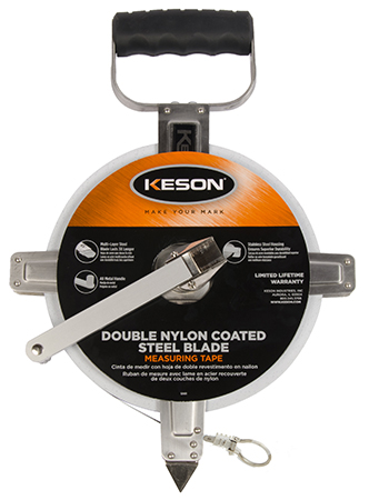 100 FT, UNITS: 1/10, 1/100, 2X NYLON COATED STEEL TAPE W/DEAD FOOT AND RING STAINLESS STEEL HOUSING