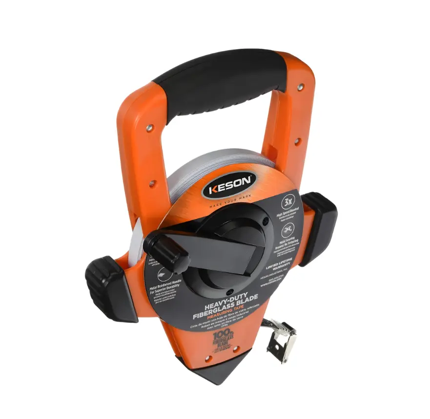 200 FT, UNITS: 1/10, 1/100, FIBERGLASS TAPE MEASURE WITH HOOK