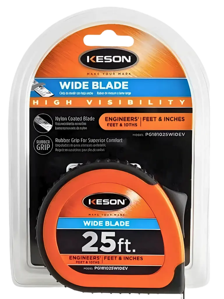 25 FT x 1 3/16 IN, WIDE, NYLON COATED STEEL , UNITS: FT, 1/10, 1/100, & FT, 1/8, 1/16, ORANGE