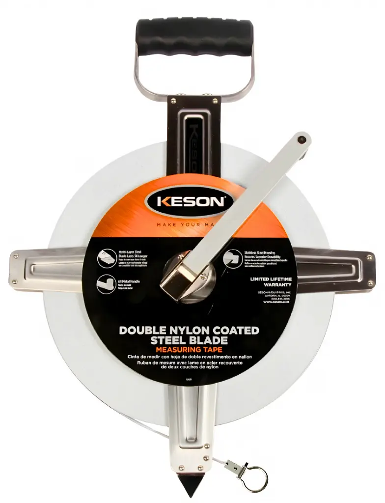100M, UNITS: METRIC , 2X NYLON COATED TAPE W/DEAD FOOT AND RING STAINLESS STEEL HOUSING