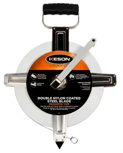 [SNR10300] 300 FT, UNITS: 1/10, 1/100, 2X NYLON COATED STEEL TAPE W/HOOK STAINLESS STEEL HOUSING