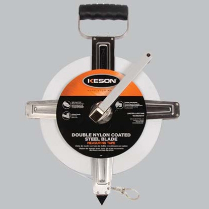 [SNR10300] 300 FT, UNITS: 1/10, 1/100, 2X NYLON COATED STEEL TAPE W/DEAD FOOT AND RING STAINLESS STEEL HOUSING